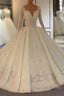 Long Ball Gown Lace-Up Sparkling V Neck Wedding Dress with Sleeves