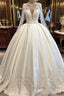 Long Ball Gown Satin V Neck Wedding Dresses with Sleeves