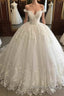 Long Ball Gown V-Neck Lace Tulle Wedding Dresses
