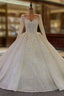 Long Ball Gown V Neck Sequins Wedding Dresses with Sleeves