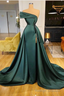 Long Dark Green Satin Prom Dresses Elegant Split Prom Gown
