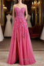 Long Fuchsia Prom Dresses Strapless A-Line Floral Formal Wear Slit