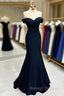 Long Mermaid Prom Dress Navy Blue Off-the-shoulder Sweetheart Sleeveless