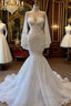 Long Mermaid Sweetheart Strapless Pearls Beadings Lace Wedding Dress with Sleeves