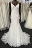 Long Mermaid Tulle V Neck Lace Wedding Dress
