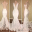 Long Mermaid V-Neck Lace White Prom Dresses