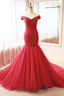Long Off The Shoulder Red Tulle Mermaid Prom Dresses