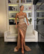 Long Prom Dresses Gold Mermaid Evening Gowns