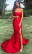 Long Prom Dress Strapless Mermaid Red Prom Dress With Slit