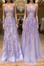 Long Purple Lace Prom Dress Unique A Line Prom Dresses