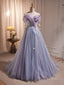Long Purple Tulle Prom Dresses, Long Purple Tulle Formal Prom Dresses