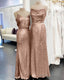 Long Rose Gold Bridesmaid Dress Spaghetti Strap