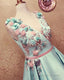 Long Satin Empire Prom Dress V Neck 3D Flowers Embroidery