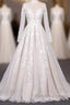 Long Sleeve Appliques Lace Tulle A Line Wedding Dresses