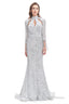 Long Sleeve Mermaid Prom Dresses Silver Sequins Trumpet