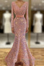 Long Sleeve Pink Mermaid Sequin Prom Dress