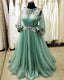 Long Sleeve Sage Green Tulle Dress With Lace Embroidery