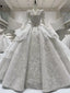 Long Sleeve V Neck Backless Beading Wedding Dress