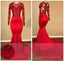 Long-Sleeves Appliques Red Mermaid Prom Dresses
