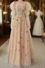 Long Sleeves Champagne Lace Floral Long Prom Dress Long Sleeves Champagne Lace Floral Prom Dress