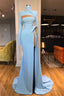 Long Sleeves High Neck Mermaid Prom Dresses Long With Slit