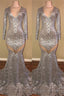 Long Sleeves Sequins Prom Prom Gown| Mermaid V Neck Prom Gown