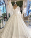 Long Sleeves Wedding Dress V Neck Floral Lace Ball Gown