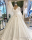 Long Sleeves Wedding Dresses V Neck Floral Lace Ball Gowns
