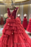 Long Tulle Red Prom Dress