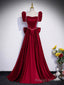 Beautiful Satin Floor Length Prom Dress with Bowknot, Burgundy Short Sleeve Prom Dress