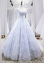Light Blue Tulle Lace Long Prom Dress, A Line Graduation Dress