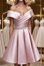 A Line Satin Off the Shoulder Short Prom Dresses Mini Prom Dresses