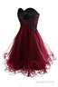 Lovely A-Line Mini Burgundy Organza Homecoming Dresses With Appliques