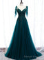 Lovely A Line Straps Tulle Teal Blue Long Prom Dress, A Line Formal Dresses