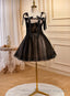 Lovely Black and Champagne Short Tulle Prom Dress, A Line Short Homecoming Dress