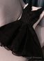 Lovely Black Lace V Neckline Short Homecoming Dress, Black Prom Dress