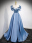 Lovely Blue Satin Square Beading Prom Dress