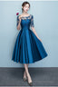 Lovely Blue Short Sleeves Lace And Satin Prom Dresses Blue Homecoming Dress