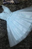 Lovely Blue Tulle V-Neckline Short Prom Dresses Tulle With Lace Homecoming Dresses