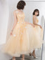Lovely Champapgne Tulle Tea Length Prom Dresses With Butterfly Cute Short Homecoming Dresses