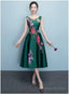 Lovely Dark Green Tea Length Simple Satin Bridesmaid Dress Prom Dress