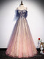 Lovely Gradient A Line Tulle with Lace Long Prom Dress, Long Formal Dress Prom Dress
