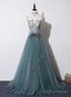 Lovely Green Tulle Lace Top Long Strapless Handmade Prom Dress,Tulle Prom Dress