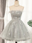 Lovely Grey Tulle With Shiny Lace Short Prom Dresses Homecoming Dresses Cute Prom Dresses
