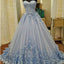 Lovely Lace Appliques Sweetheart Light Blue Ball Gown Wedding Dress
