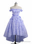 Lovely Lavender High Low Lace Prom Dress, Cute Off Shoulder Prom Dress