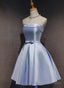 Lovely Light Blue Satin Knee Length Homecoming Dress, Blue Short Prom Dress