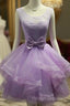 Lovely Organza And Lace Purple Layers Short Homecoming Dresses Lavender Prom Dress