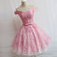 Lovely Pink A-Line Off-Shoulder Sweetheart Lace Appliques Bow Sash Knee Length Homecoming Dress