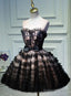 Lovely Pink And Black Short Prom Dresses With Bow Cute Black Homecoming Dress